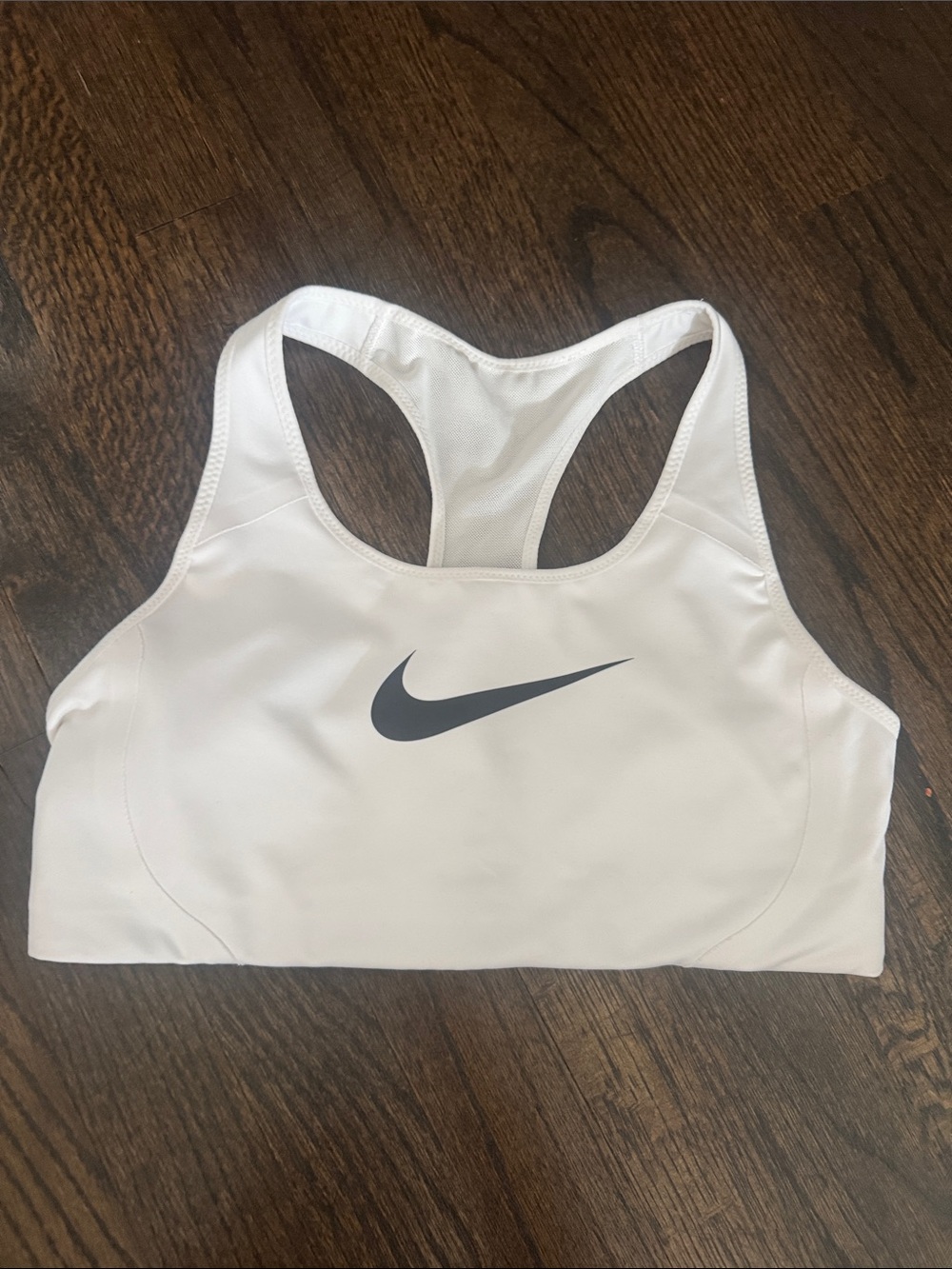 Nike White Racerback Sports Bra with Black Swoosh